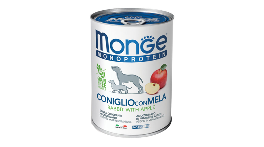 Monge Monoprotein Fruits Paté konzerv kutyaeledel nyúl-alma 400g 