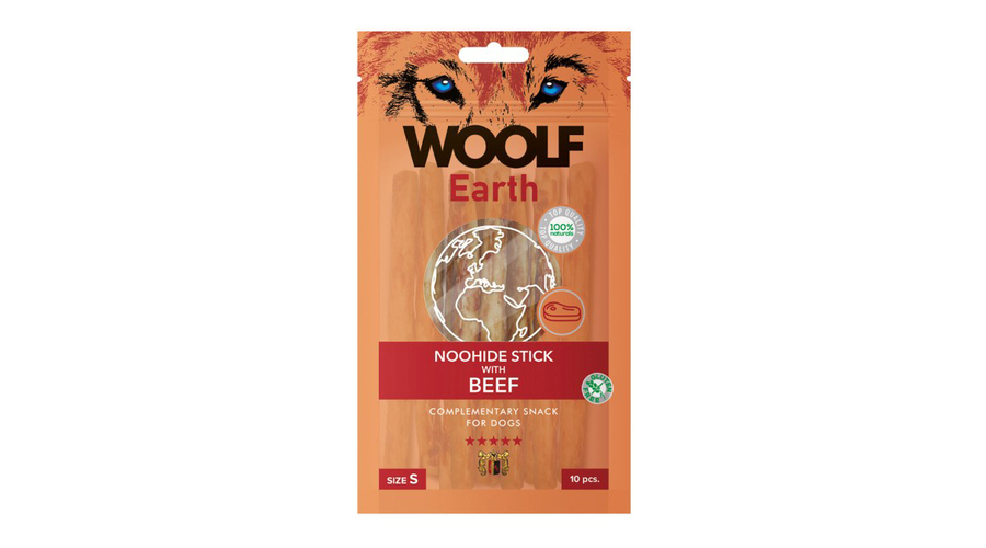 RD1067 Kutya és macska jutalomfalat-Woolf Earth NOOHIDE kollagénes rúd marhahússal S 90g, 11,5x1cm (10db/csomag)