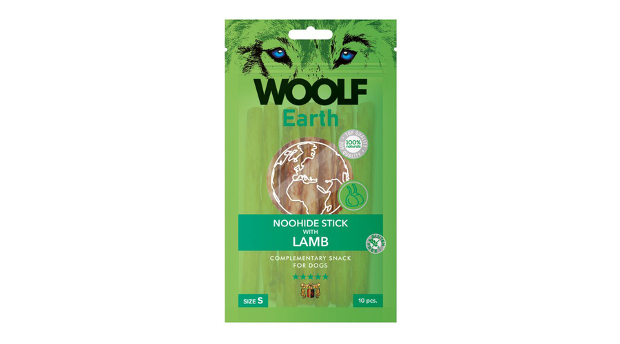 RD1068 Kutya és macska jutalomfalat-Woolf Earth NOOHIDE kollagénes rúd bárányhússal S 90g, 11,5x1cm (10db/csomag)